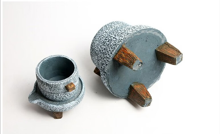 园艺春枝韵多肉创意小石磨水泥花盆复古套装花盆纯手工文竹发财树盆栽