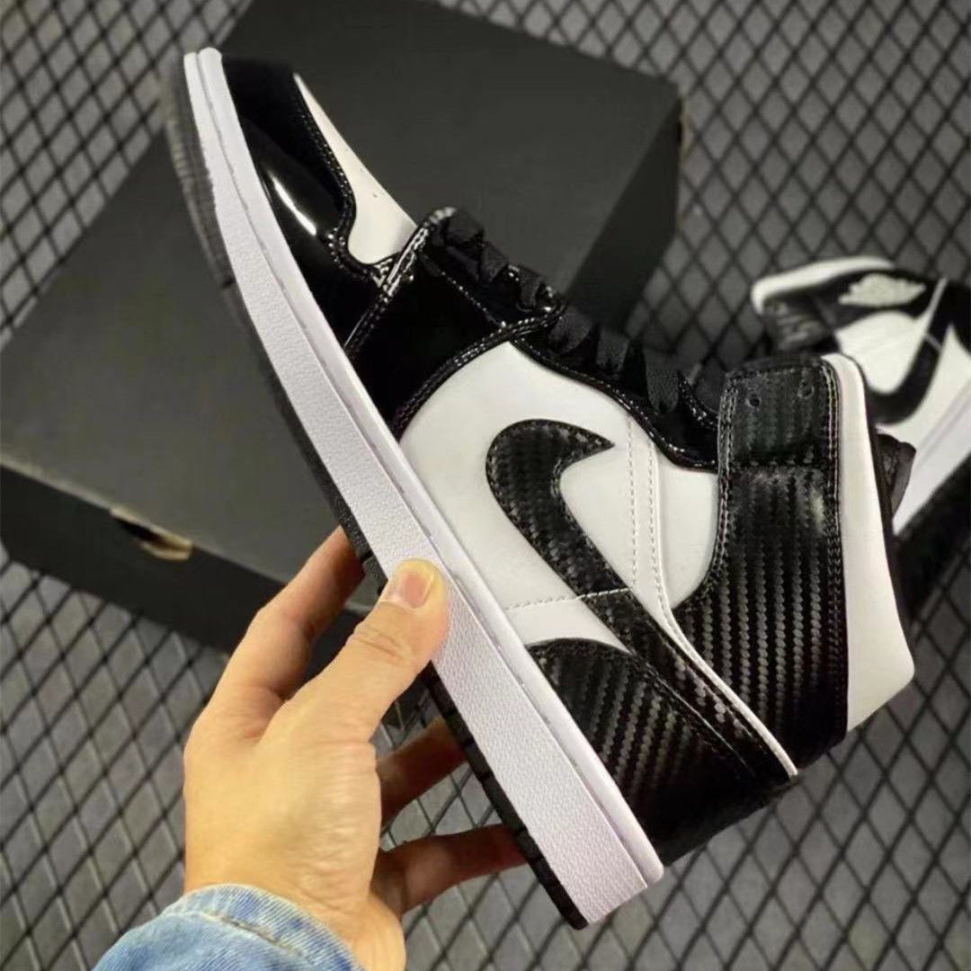 air乔1黑白熊猫漆皮全明星男女中帮篮球鞋运动学生dd1649熊猫漆皮头层