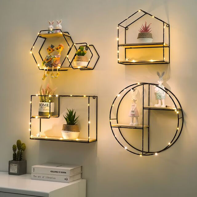 墙面置物架组合墙上置物架免打孔背景装饰架浴室墙壁收纳架床头卧室