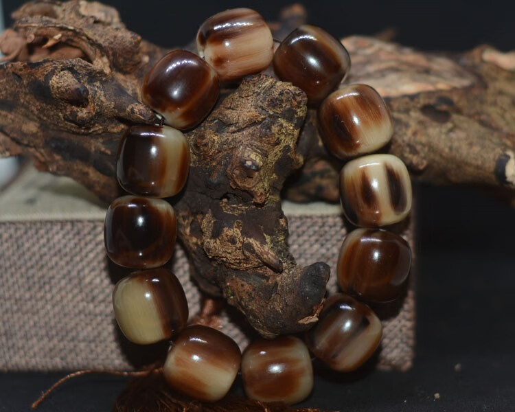 血丝牦牛角手串桶珠佛珠天然星月菩提手链金刚藏式带男女文玩桶珠16mm