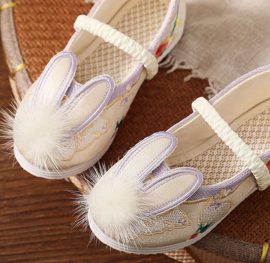 迪士尼同款汉服鞋子女童儿童绣花鞋古风汉服鞋女孩中国风演出古装鞋