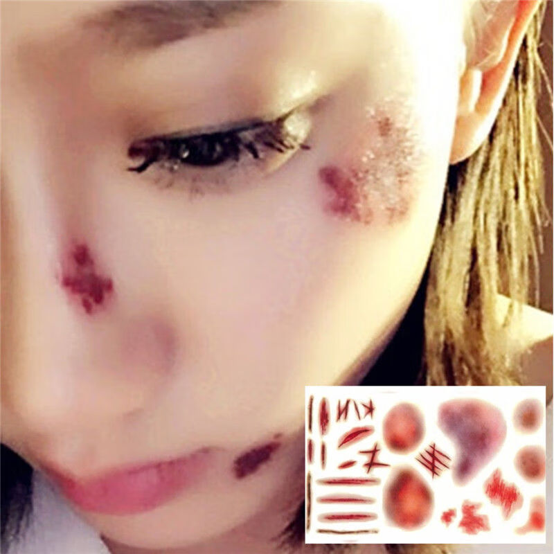 纹身贴洗不掉万圣节伤疤纹身贴贴纸仿真派对妆容脸贴刀疤贴伤口纹身贴