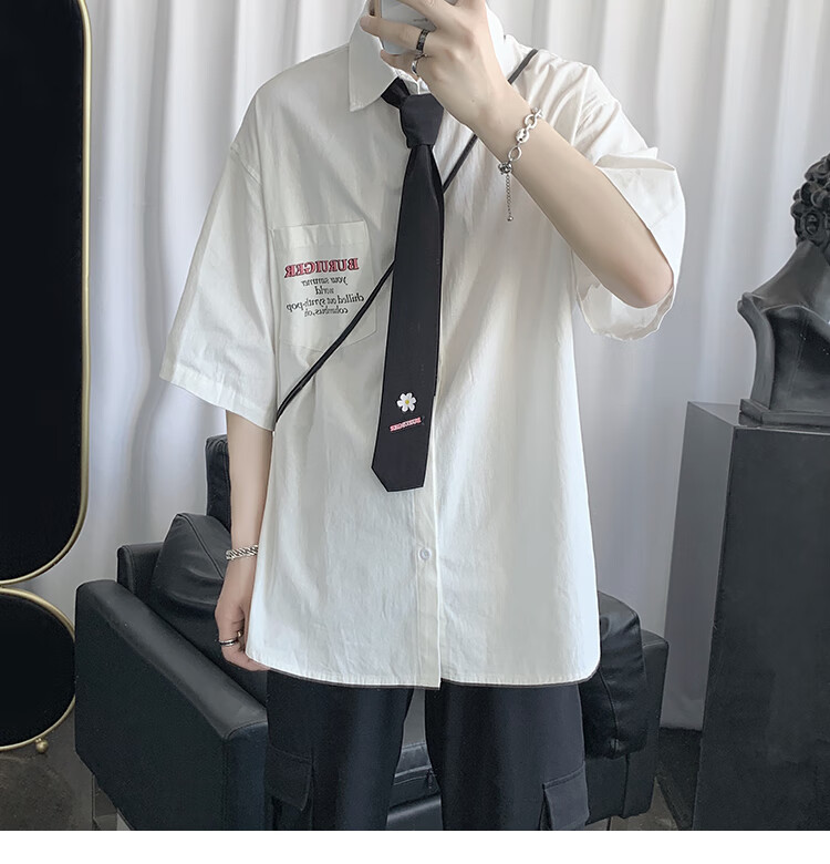 dk制服夏天领带~男装潮流半袖衬衣外套男韩版潮流jk/dk制服bf短袖衬衫