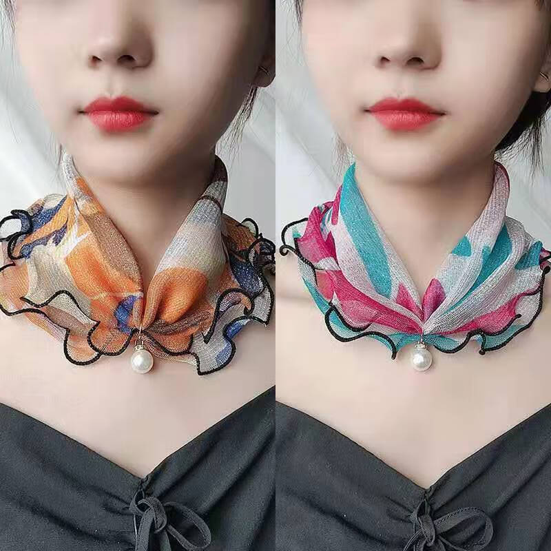 夏季冰丝防晒护颈小丝巾网纱套小围脖女脖套薄款百搭时尚装饰纱巾兴班