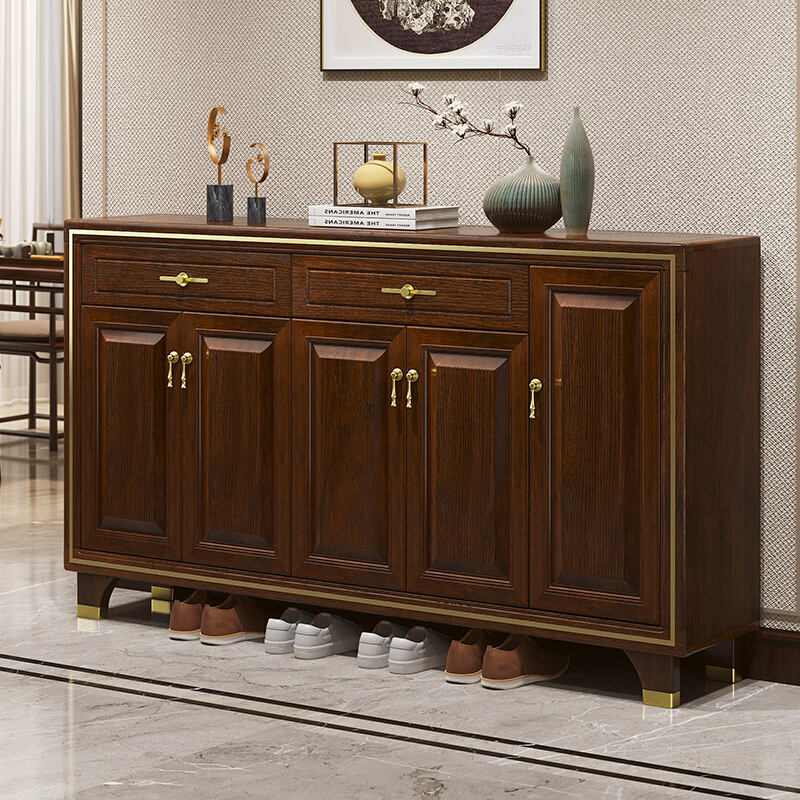 芸婷实木鞋柜用门口新中式入户玄关柜客厅大容量收纳柜阳台储物柜