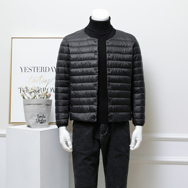 超薄羽绒服男轻薄圆领无领内衬加大码加肥内胆中老年300斤特大号 黑色