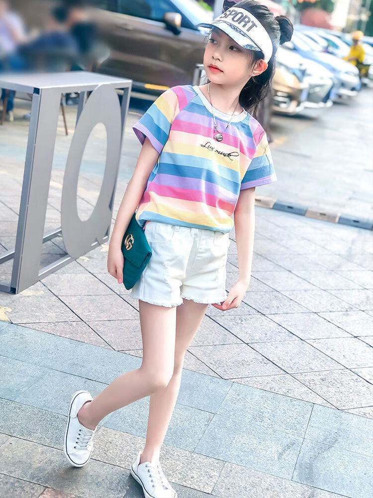 女童短裤夏2022新款儿童夏装女洋气宝宝夏季牛仔薄款裤子外穿百搭黑色