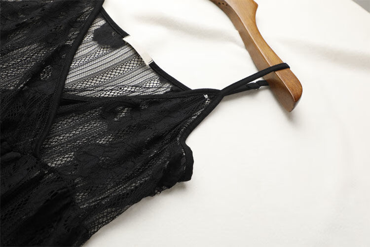 sunwisess 超短蕾丝吊带丝连衣裙网纱蕾丝流苏镂空透视吊带裙夏中长款