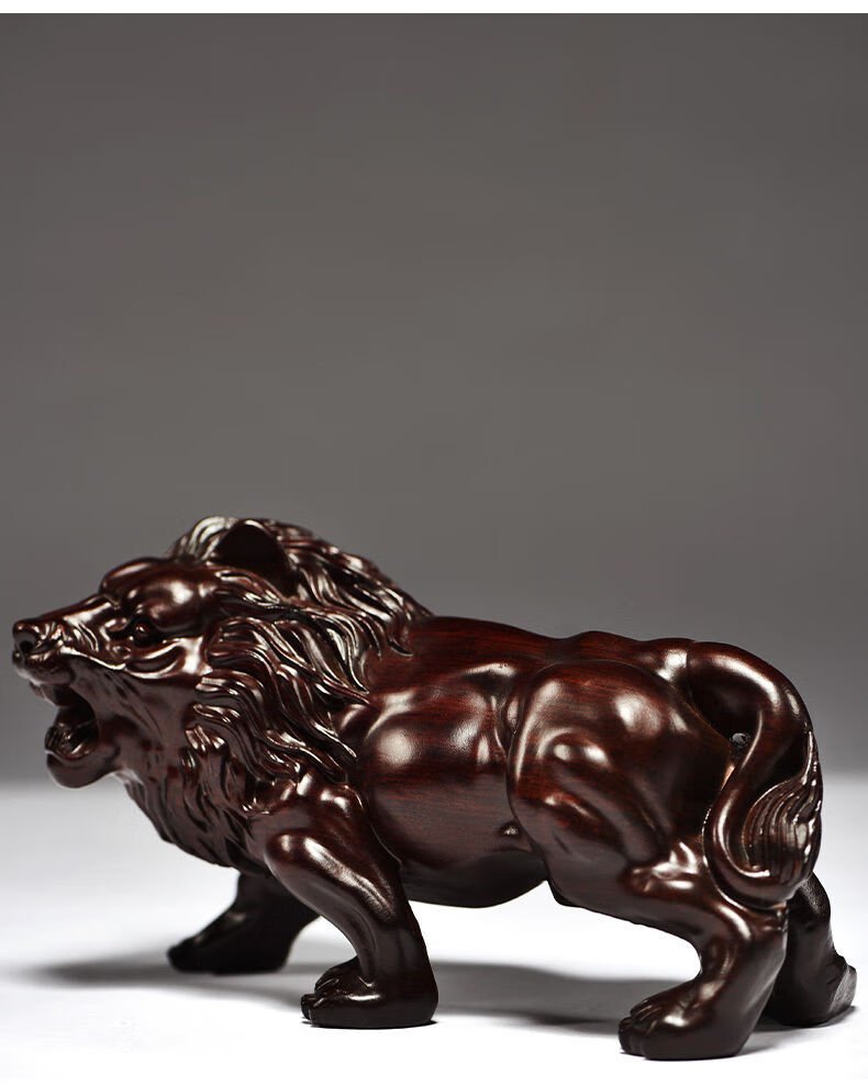 匠令黑檀实木雕刻狮子摆件家居客厅创意红木雄狮工艺品办公装饰品