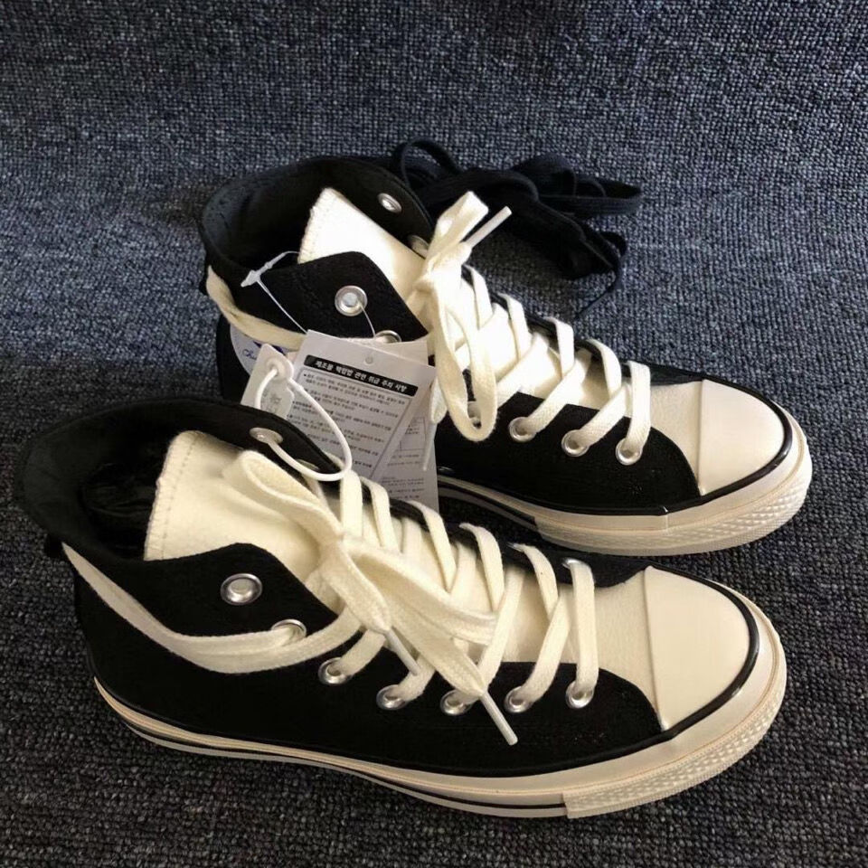 拼色fog联名帆布鞋黑白灰高帮板鞋休闲运动学生百搭男女情侣潮鞋 3 40