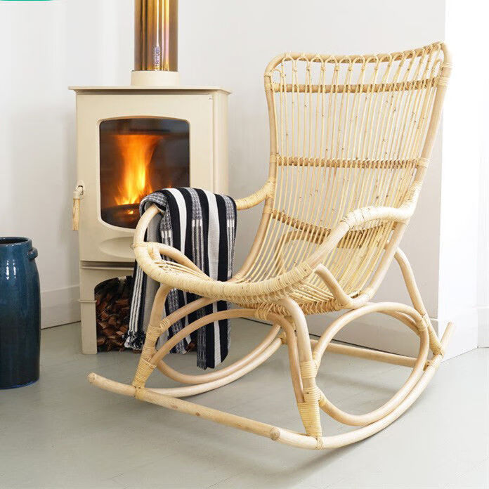 藤休闲阳台太师椅懒人逍遥椅真腾编躺椅北欧风简易腾椅无脚藤沙发摇椅