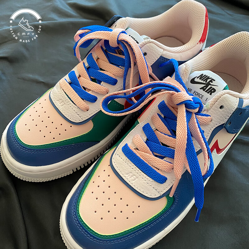 耐克nike空军一号af1ci0919蓝粉机能拼接潮流创意鞋带 蓝绿粉混搭三色