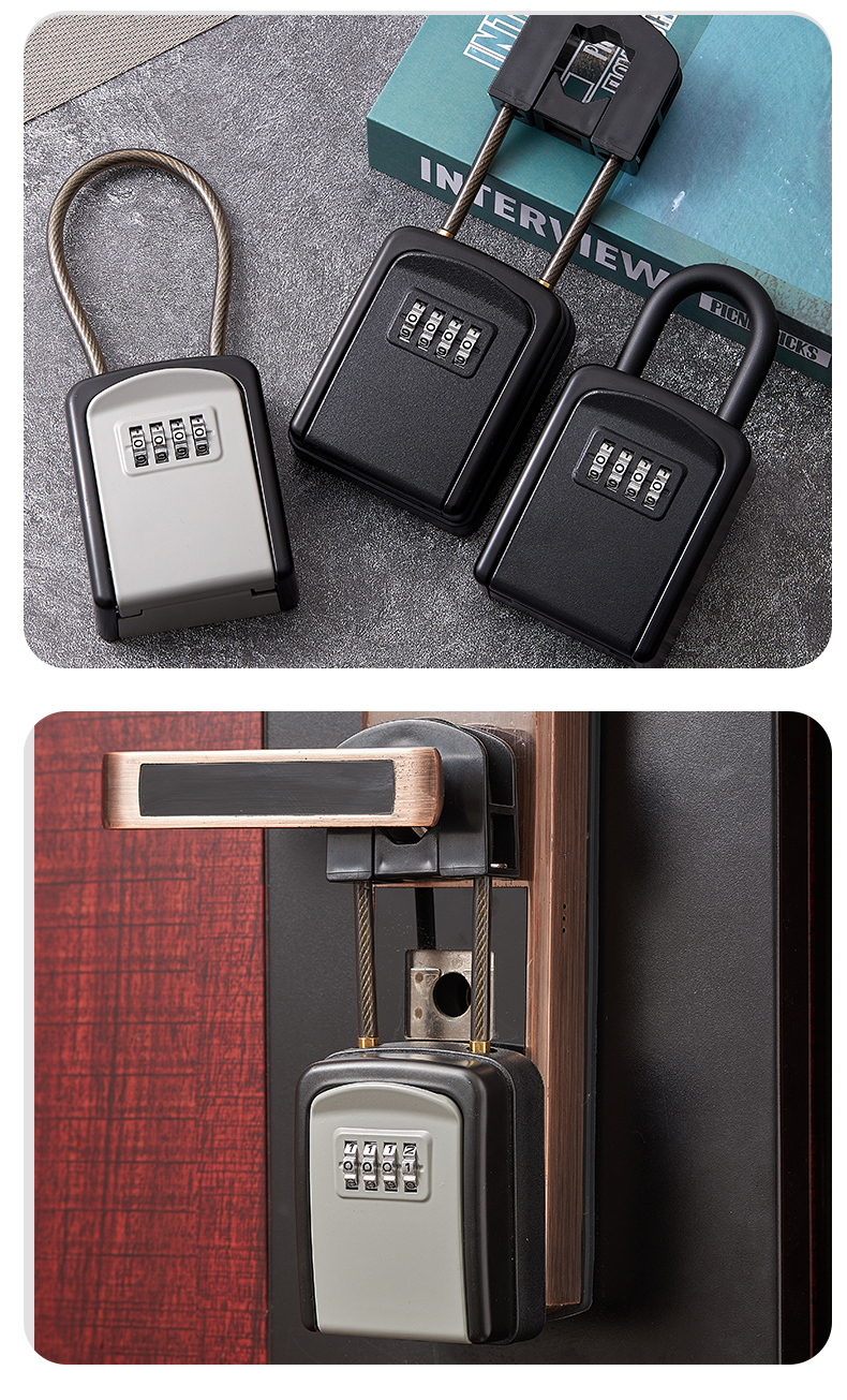 锁钥匙盒门把手小盒钢丝绳民宿日租房家用装修密码钥匙盒小号挂式灰