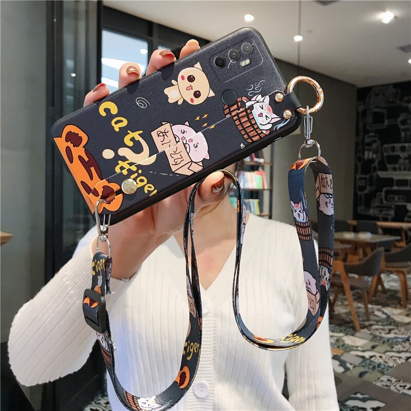 妙之选oppoa32手机壳斜挎挂绳腕带保护套卡通可爱硅胶软壳镜头全包防