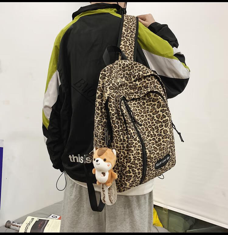 小米mi米家男士bmoi豹纹书包日系学院风大学生背包男潮森系百搭斑马