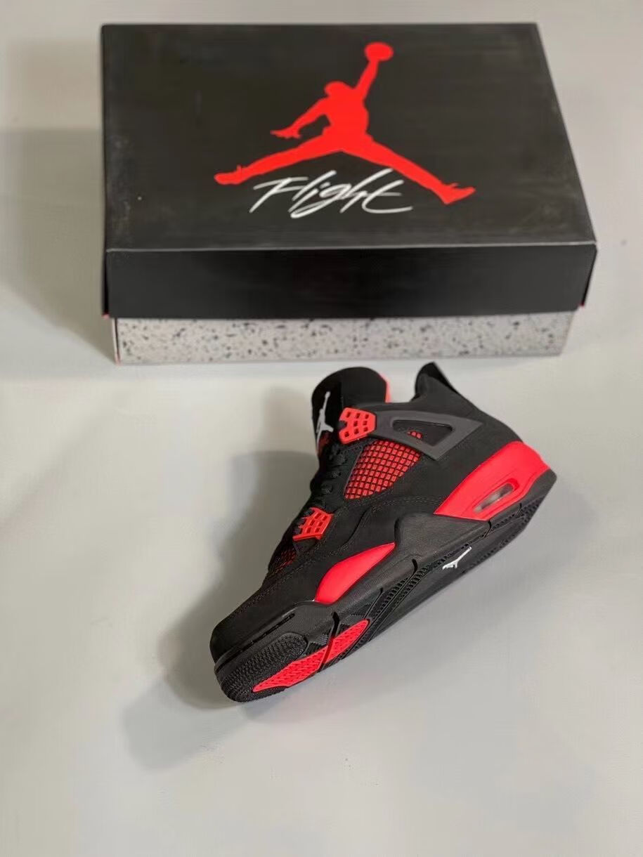 新款黑红雷电乔4中帮休闲运动情侣气垫篮球鞋ct8527016aj4黑红雷电36