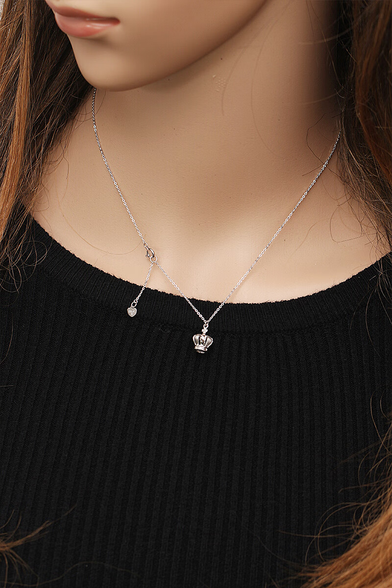 迎彩钻铂金项链女pt950皇冠套链吊坠白金锁骨链子送女友礼物铂金皇冠