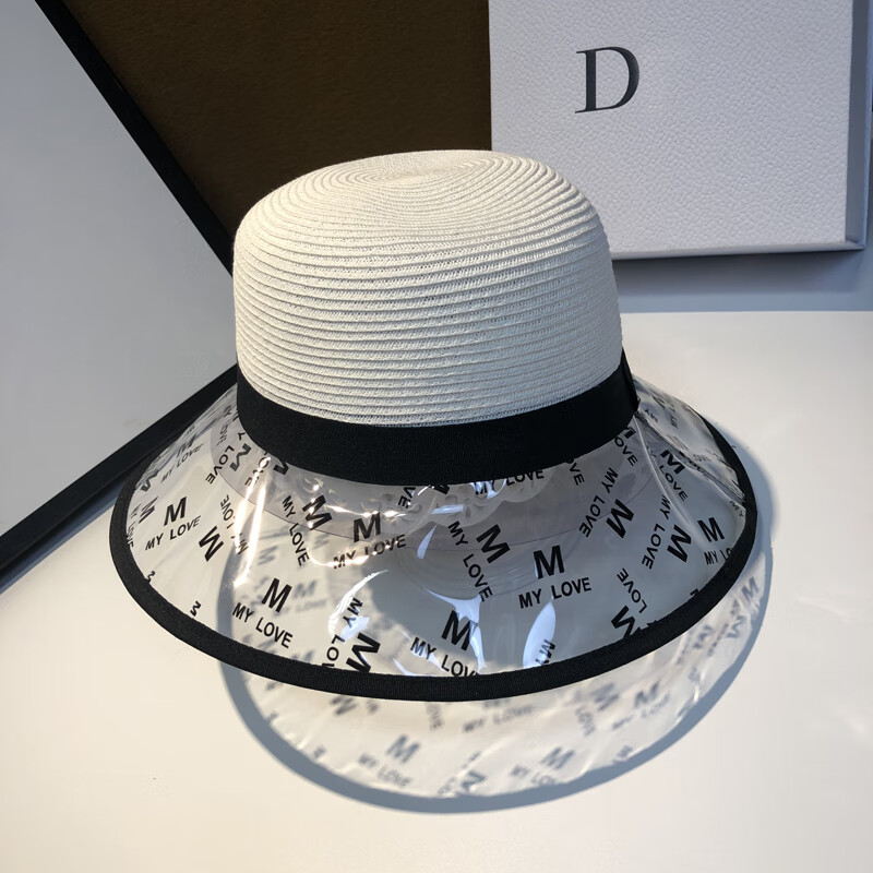 22春夏新品防晒帽明星同款遮阳帽透明帽盆帽可折叠可调节 白色 可调节