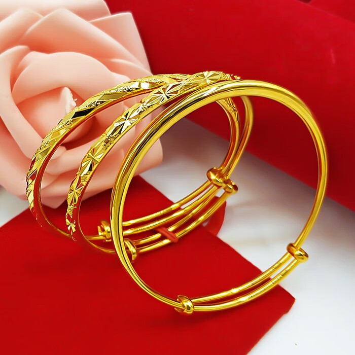 仿真越南沙金手镯女宽满天星情侣镀金999首饰实心黄色手链女学生手链