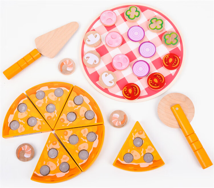 南溟 宝宝木质切切看仿真披萨厨房玩具儿童过家家礼物幼儿园区角玩具