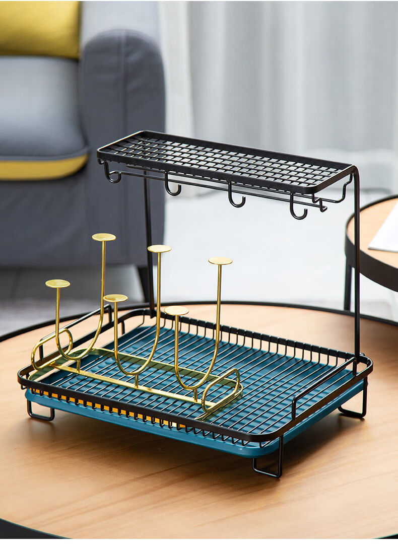 水杯置物架茶杯杯子收纳架桌面托盘沥水架双层挂杯子架子家用防尘双层