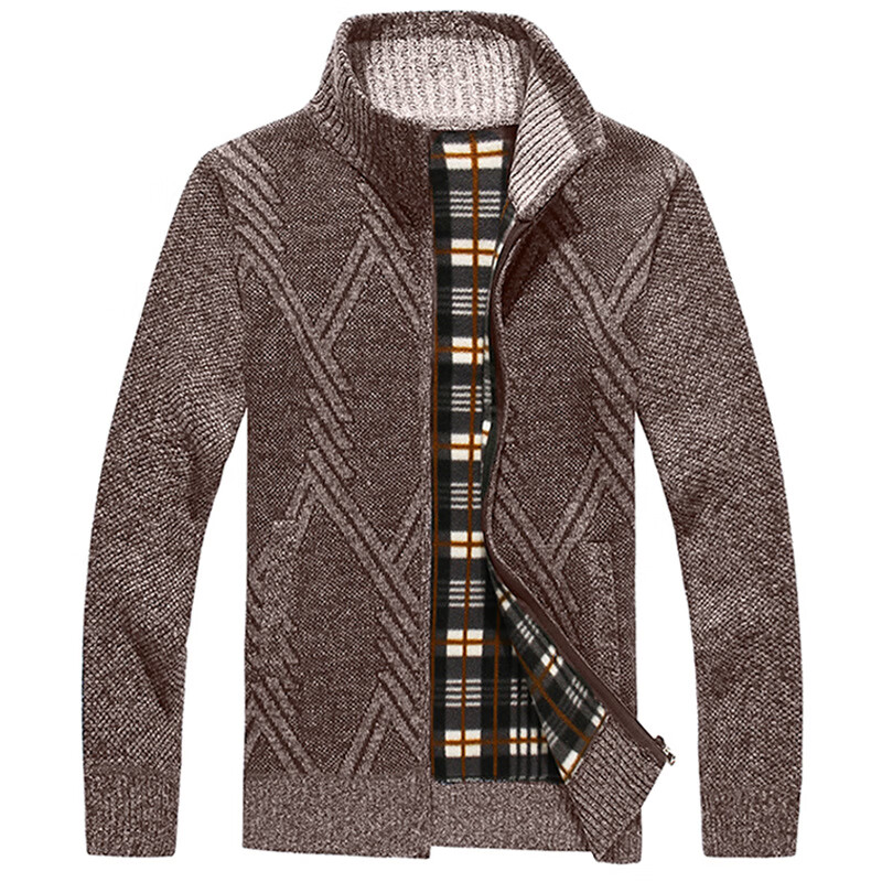 中老年男式开胸毛衣欧美风男士开衫加绒立领加厚中年针织衫加大码外套
