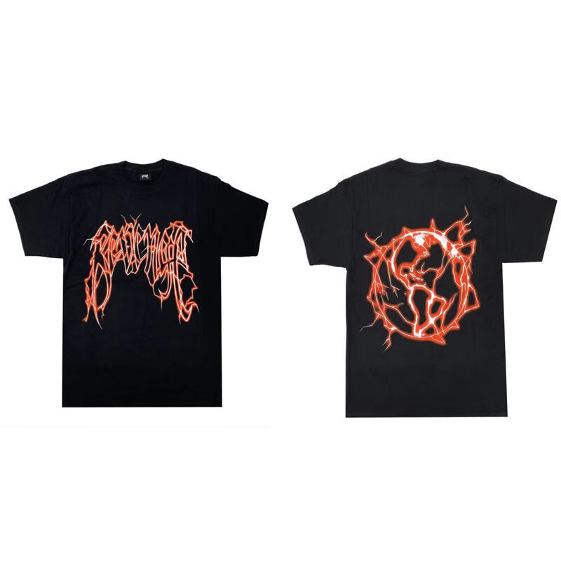 txfog潮牌revenge龙骨高街短袖闪电地球t恤油画天堂男女情侣黑色龙骨s