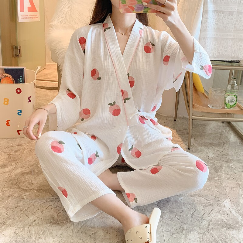 和服睡衣女夏季可爱日式纯棉纱布短家居服汗蒸服女薄浴衣套装qh350