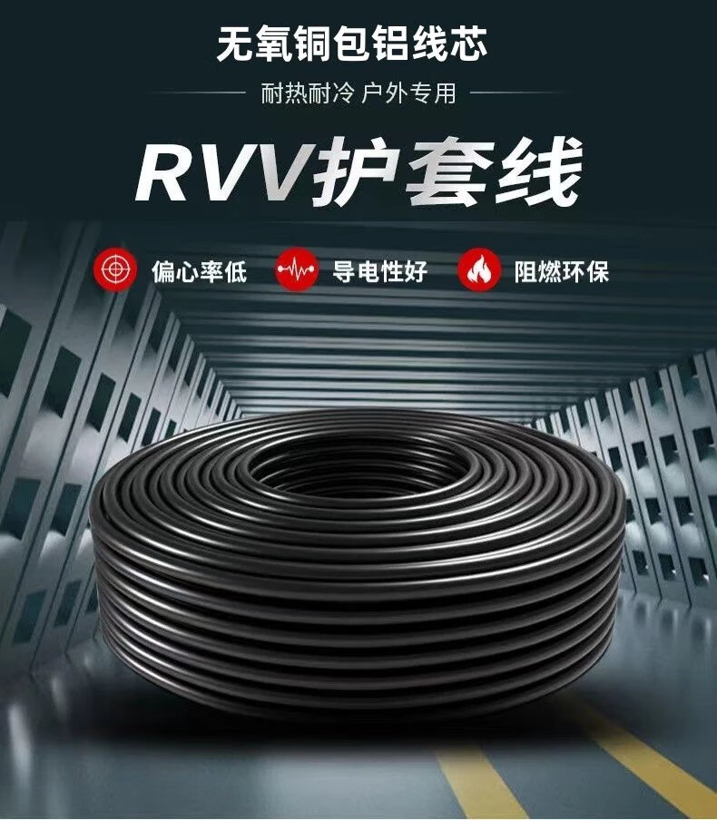 2，工程RVV電源線2芯3芯1.52.546平方三相電纜監控護套線家用 國標2芯X2.5平方3500W+插頭插座 10m