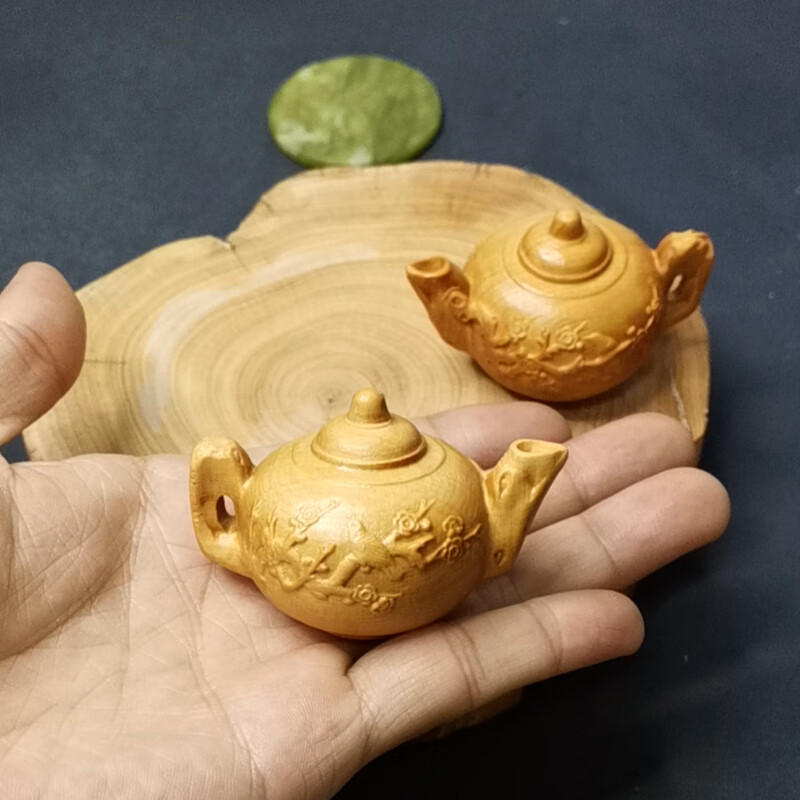 崖柏木雕手把件把把壶挂件喜上眉梢茶壶实木文玩茶宠工艺品 单个喜上