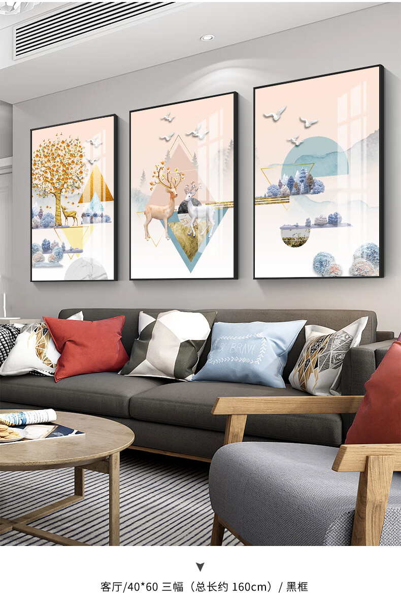 北欧风格客厅装饰画沙发背景墙上挂画现代简约壁画卧室墙画三联画