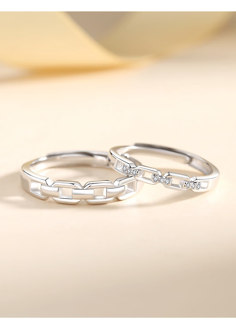 环环相扣情侣戒指一对925银时尚轻奢韩版开口对戒男女款指环环扣戒指