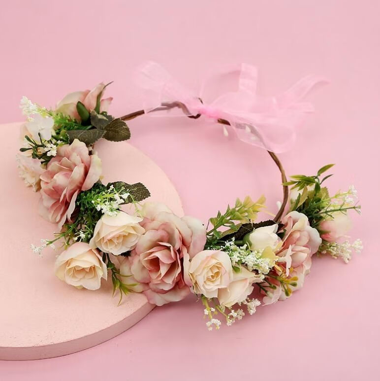 夏豹玫瑰花环森林系花朵新娘花环头饰度假配饰婚纱摄影写真发饰品o