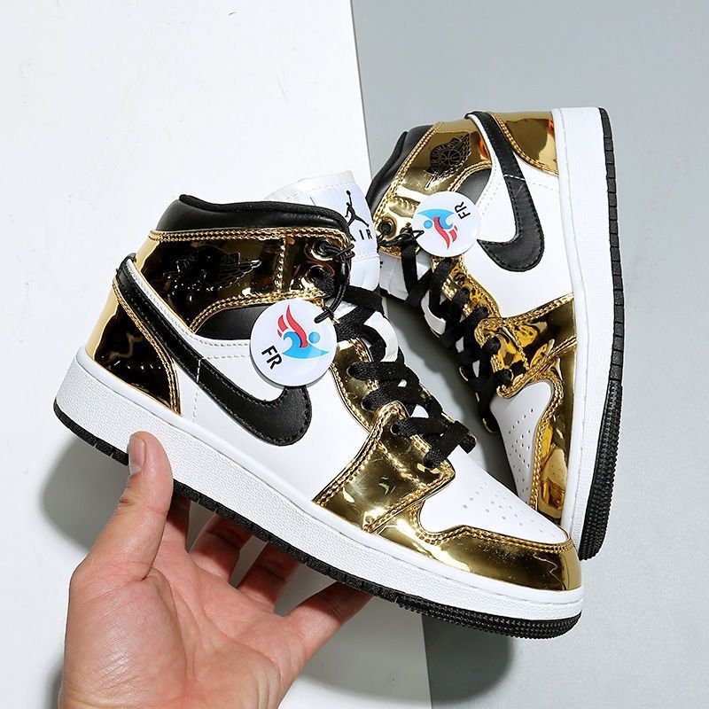 aj真爆全黑白熊猫液态金漆皮乔1中邦篮球鞋运动休闲鞋dd1649 液态金