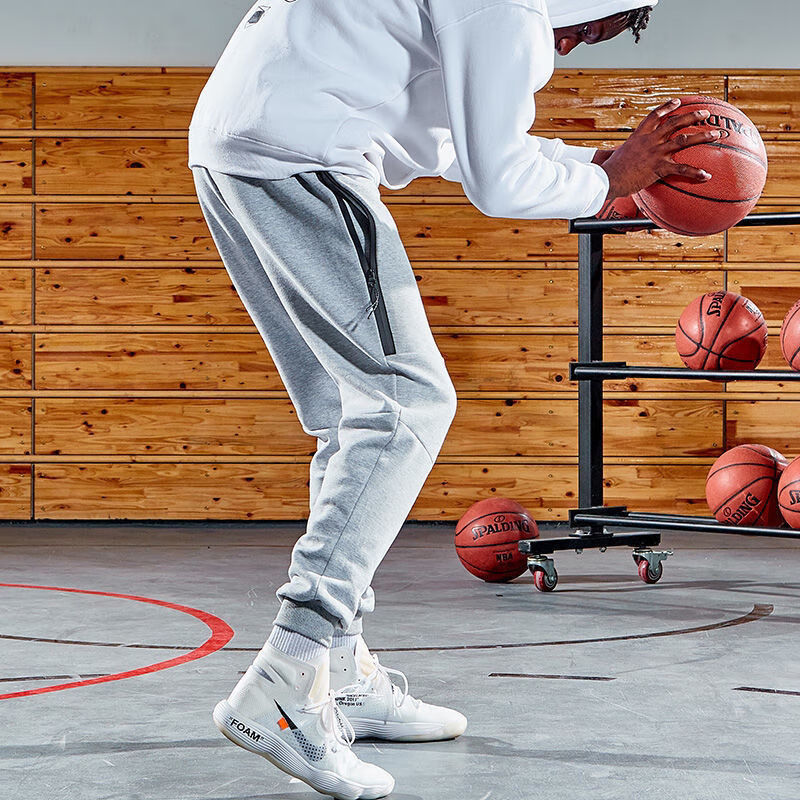 美式春秋运动男休闲长裤卫裤灰色百搭篮球束脚裤定制联名款 侧边拉链