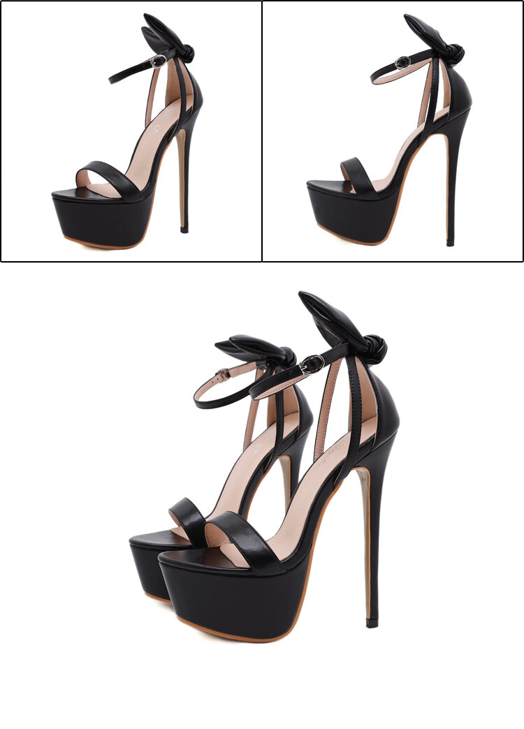 16cm绑带恨天高性感夜场舞台走秀16cm超高跟粗跟绑带凉鞋恨天高单鞋