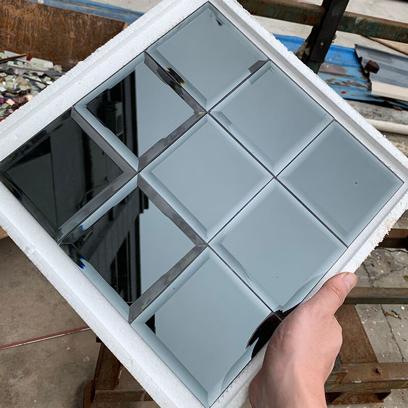 玻璃马赛克镜面磨边斜边倒边电视背景墙贴马赛克瓷砖 10厘米灰镜 不