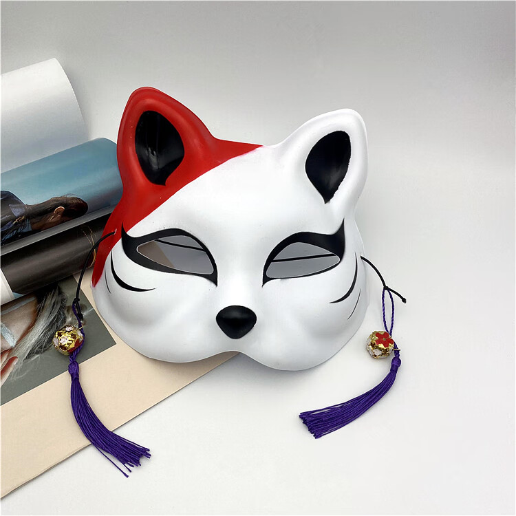 狐狸面具抖音彩绘日式和风半脸古风汉服化妆舞会动漫猫脸狐妖面罩