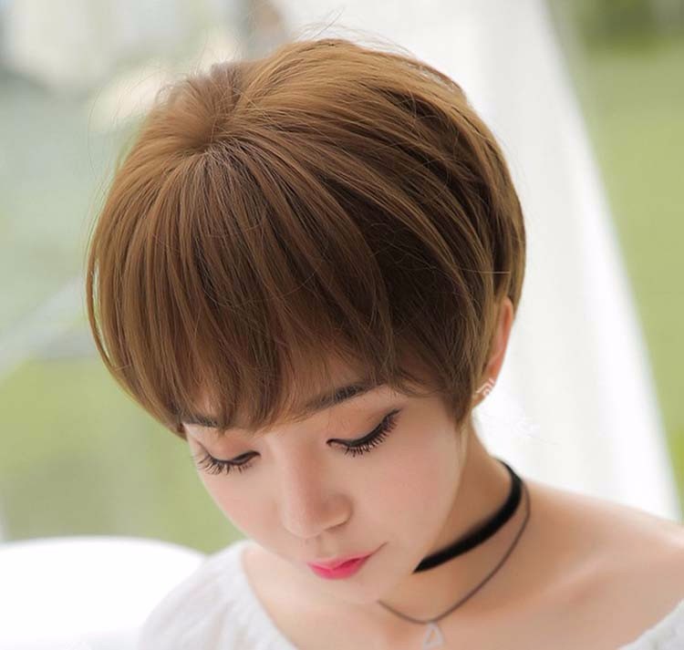 天使丝丝帅气假发女生短直发短发假头发黑色棕色浅棕色个性男发全头套