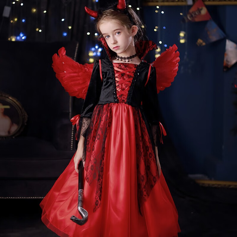 万圣节儿童服装女童小恶魔吸血鬼衣服cos女巫裙装扮幼儿园演出服 裙子