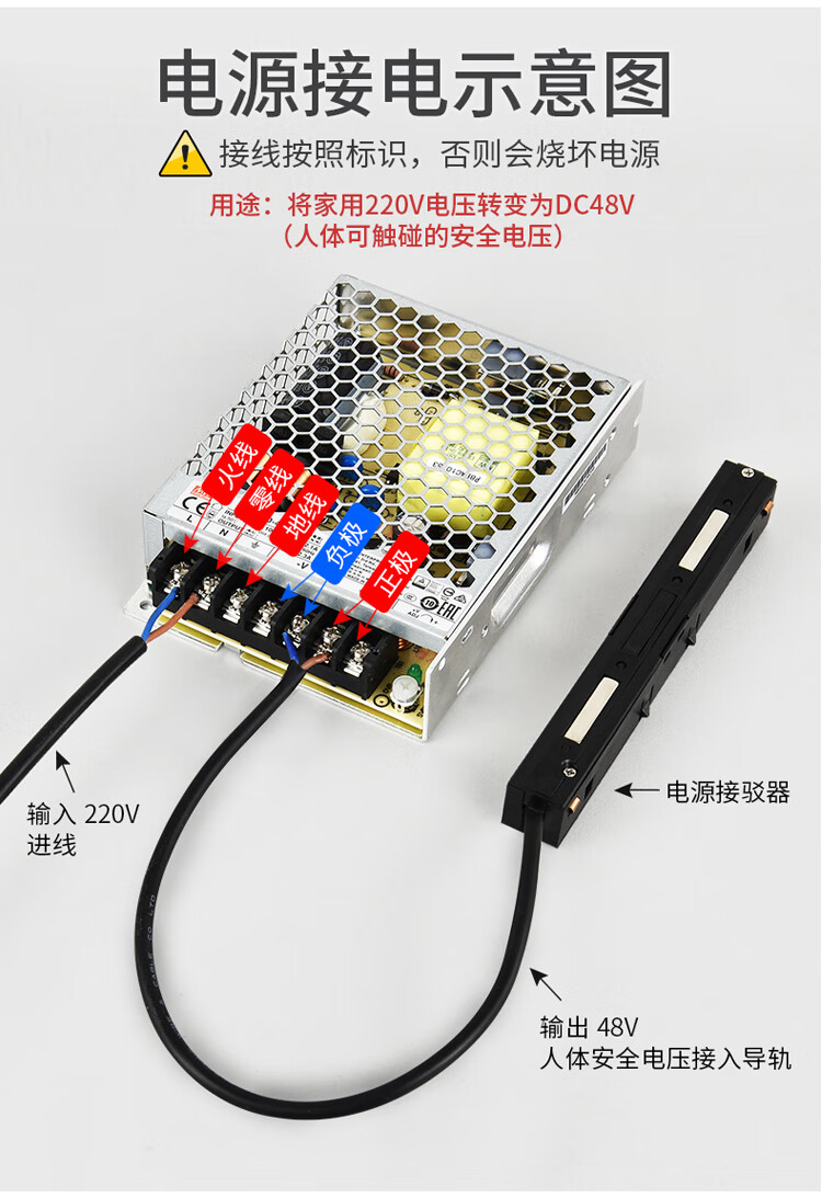 磁吸軌道射燈配件直線轉角拐角拼接輸入模塊1w200瓦電源48v變壓器透明