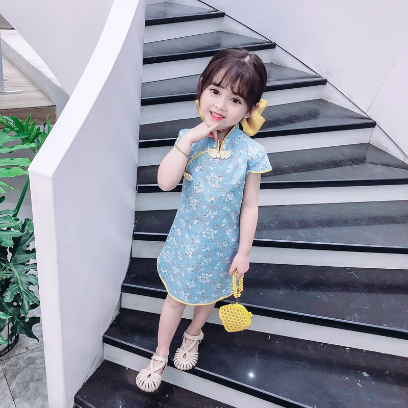 潮牌童装女婴裙子小女孩裙子15岁女宝宝清新儒雅连衣裙夏装中国风3