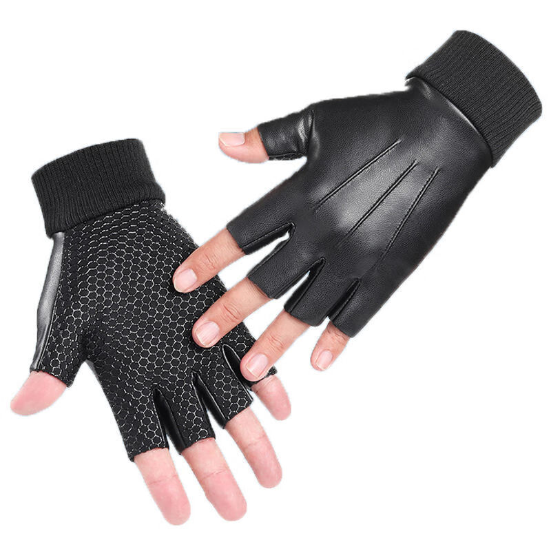 皮手套男真皮半指手套男秋冬常规保暖开车皮手套露指防滑骑行防水学生