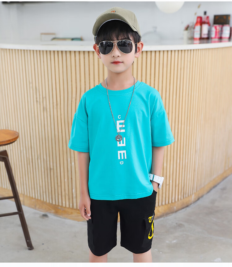 童装男童短袖套装2020新款大童夏装帅气洋气网红韩版10岁儿童潮装 69