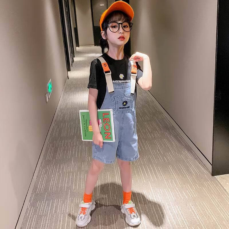 7-8-10岁小女孩夏季中裤 浅蓝色 背带裤>淑女休闲儿童装幼童小朋友网