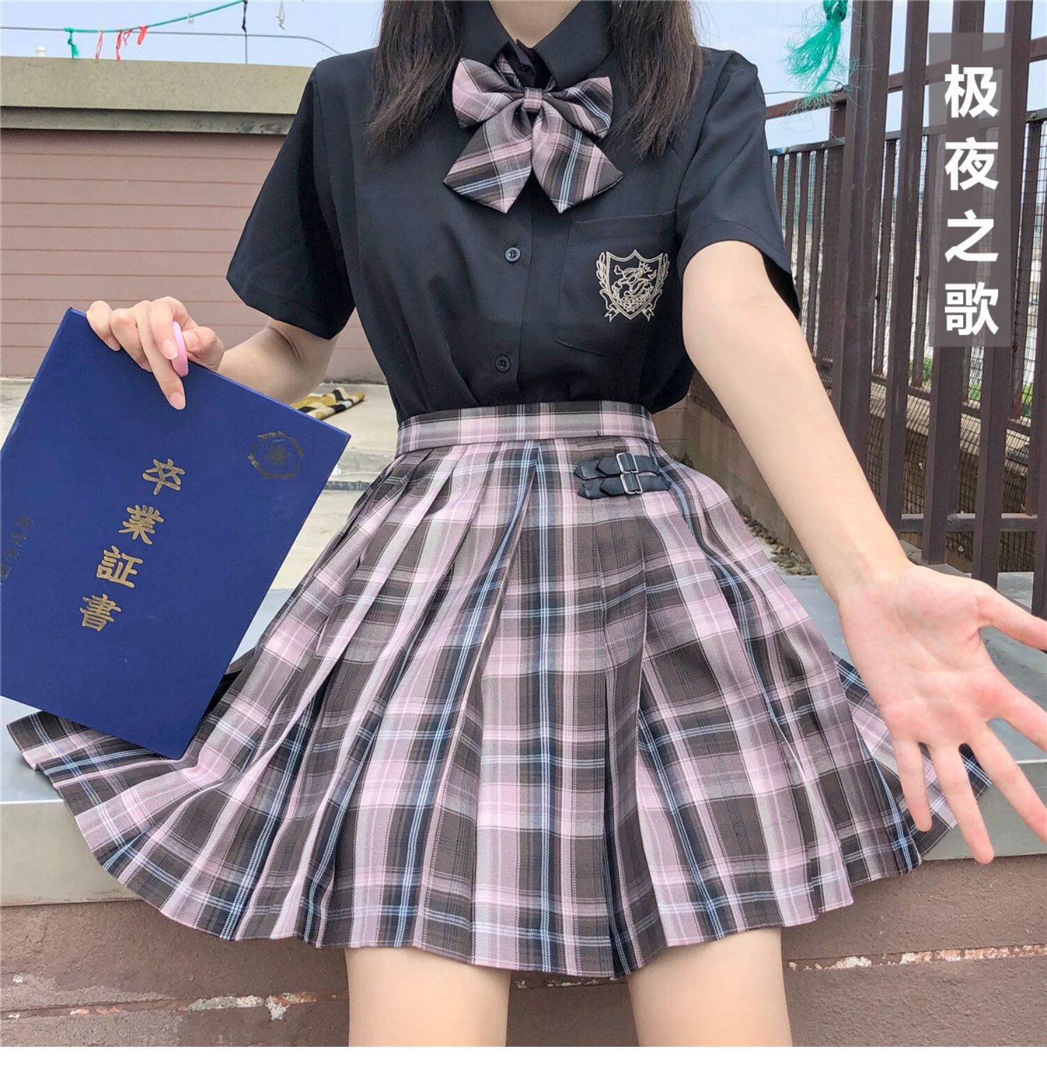 森马集团旗下棉致树莓红茶jk制服裙正版套装全套女秋冬装粉格裙子