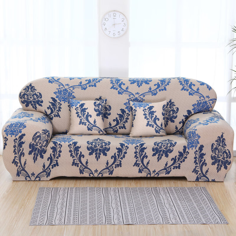 老式皮沙发套全包套罩欧式单弹力四季款组合型 花样牡丹--健康牛奶丝