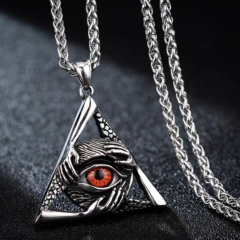 fazu法族全知上帝之眼钛钢项链复古个性霸气红蓝眼球潮人男女毛衣项链