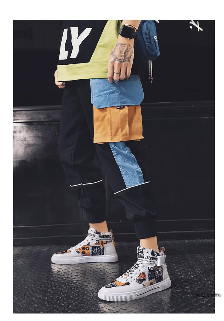 阿杰aj男生潮流涂鸦高帮男鞋2020秋季复古平底防滑橡胶底板鞋潮青年