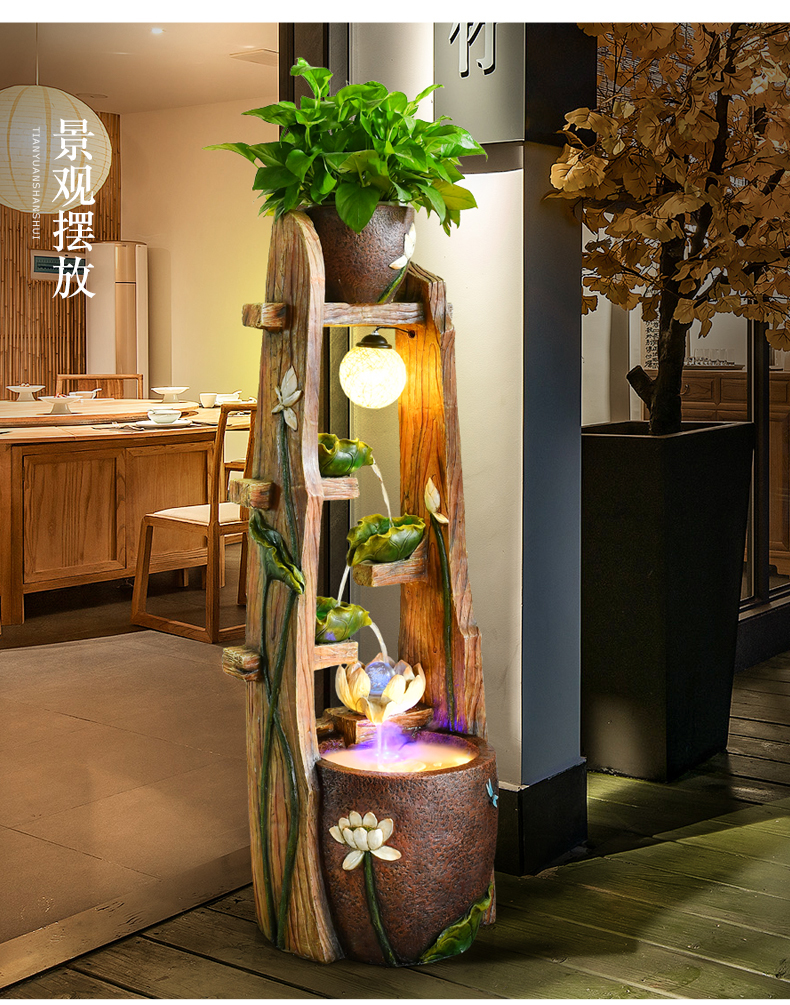 现代新中式创意流水喷泉风水轮客厅摆件家庭居装饰品乔迁新居礼品